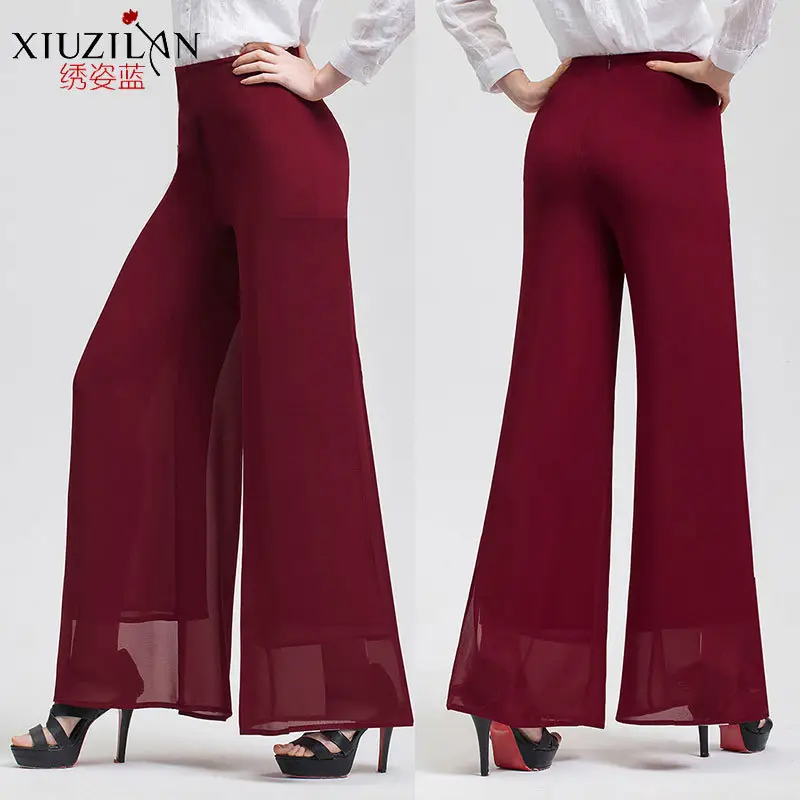 Blue Wide Leg Chiffon Trousers Large - Image 10
