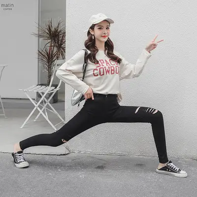 Women Ripped Slimming Leggings Winter Pencil Pants