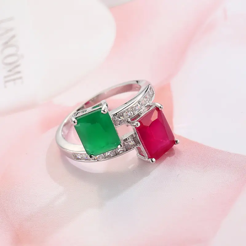 Cross-Country Gemstone Ring Red Green Zircon Set - Image 3