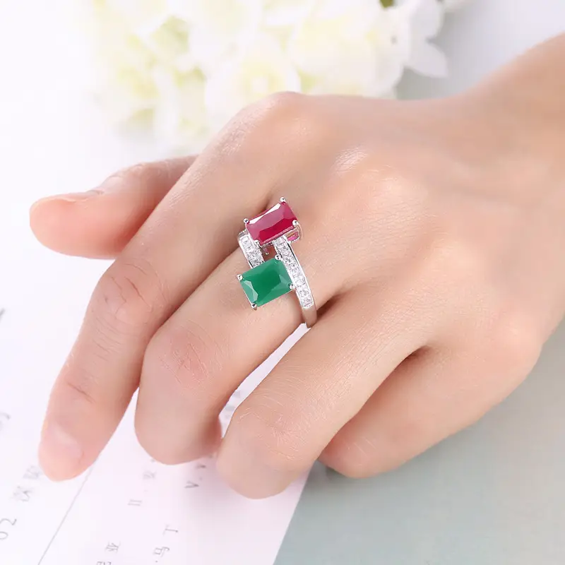 Cross-Country Gemstone Ring Red Green Zircon Set - Image 5