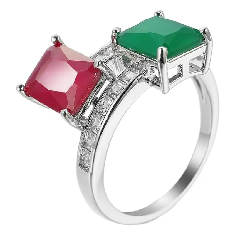 Cross-Country Gemstone Ring Red Green Zircon Set