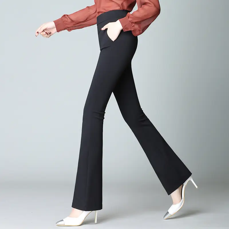 Black High Waist Slim Fit Trousers for Women Large - Image 4