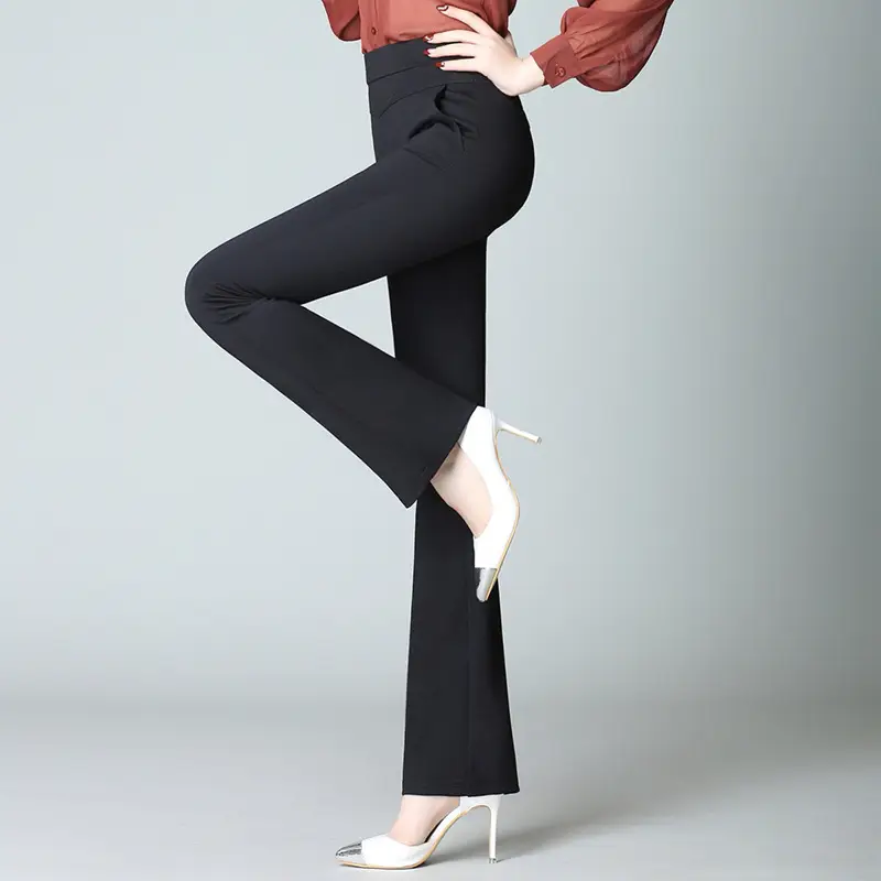 Black High Waist Slim Fit Trousers for Women Large - Image 5