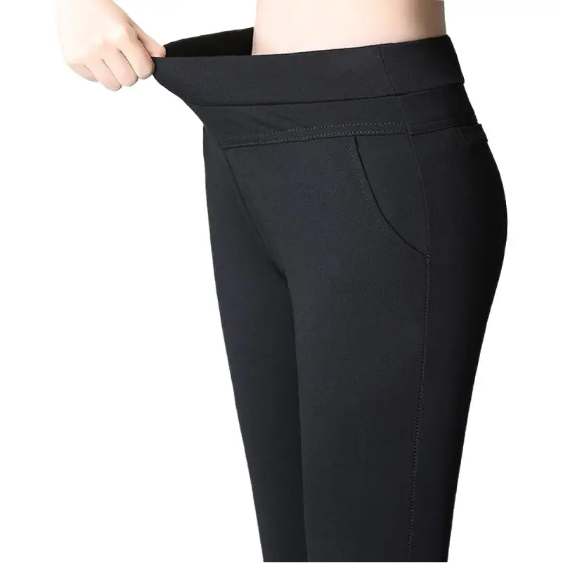 Black High Waist Slim Fit Trousers for Women Large