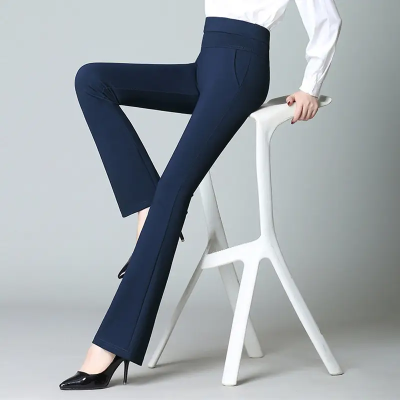 Black High Waist Slim Fit Trousers for Women Large - Image 2