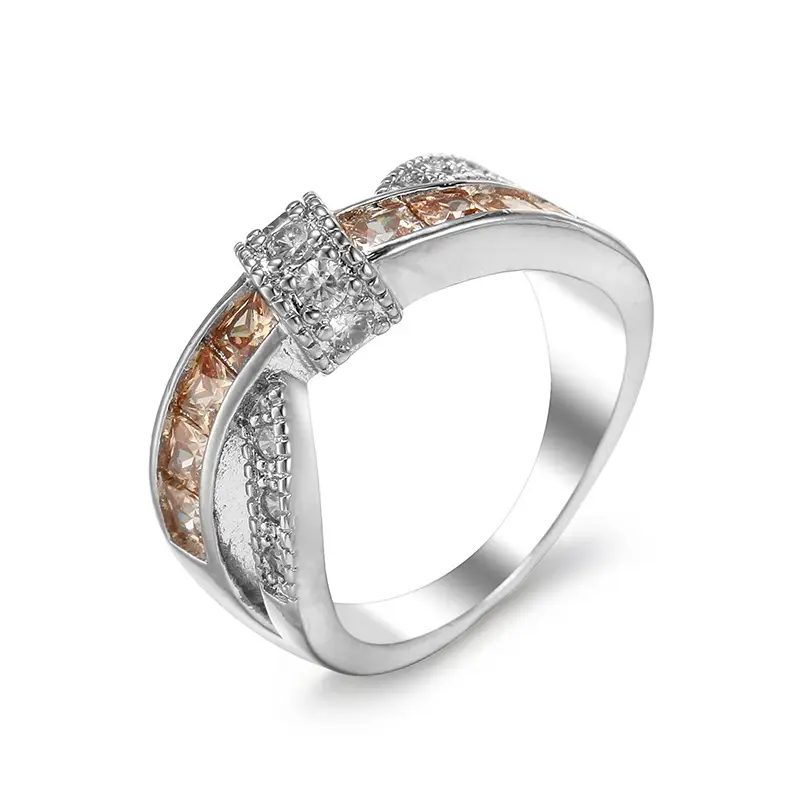 Cross Shape Zircon Ring Women Silver Plated - Image 7
