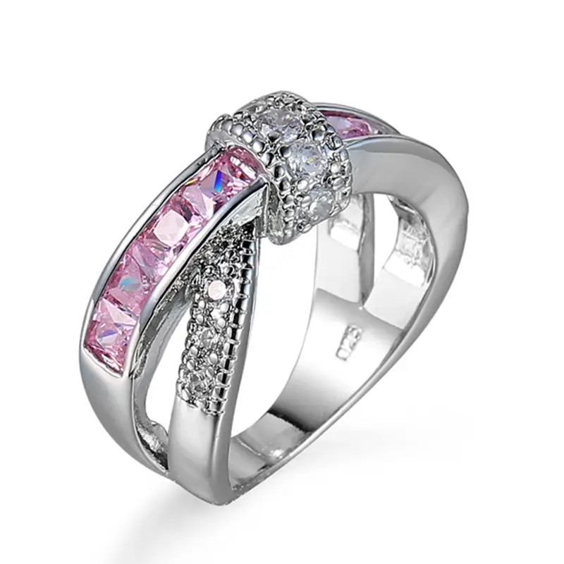Cross Shape Zircon Ring Women Silver Plated - Image 10