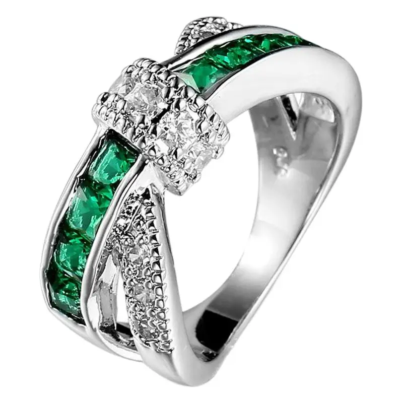 Cross Shape Zircon Ring Women Silver Plated