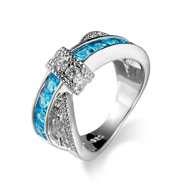 Cross Shape Zircon Ring Women Silver Plated - Image 2