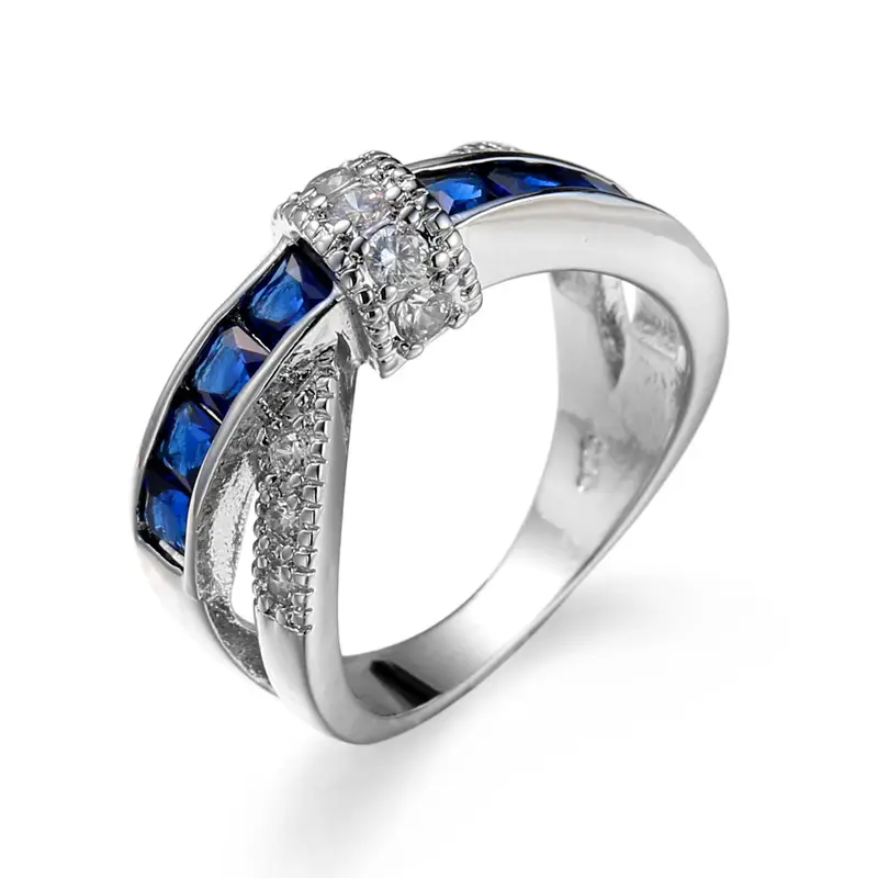 Cross Shape Zircon Ring Women Silver Plated - Image 4