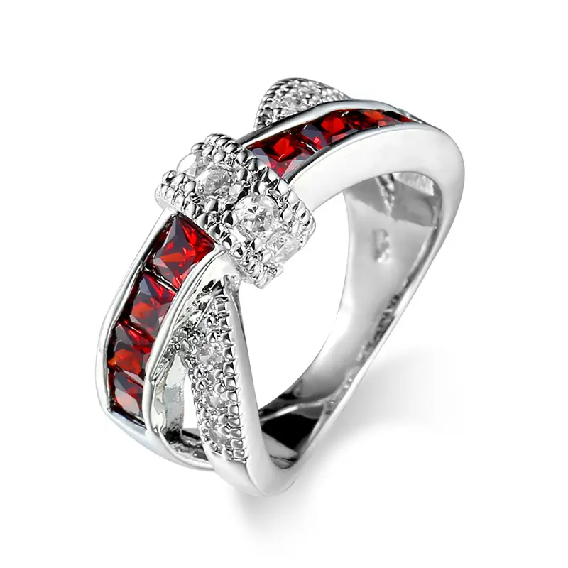 Cross Shape Zircon Ring Women Silver Plated - Image 5
