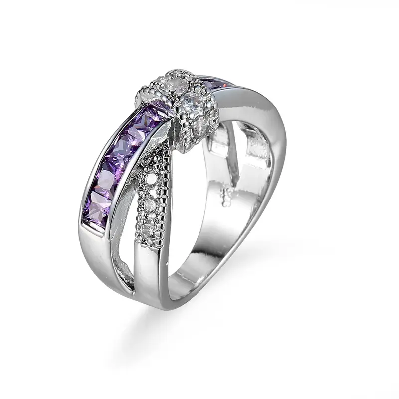 Cross Shape Zircon Ring Women Silver Plated - Image 6