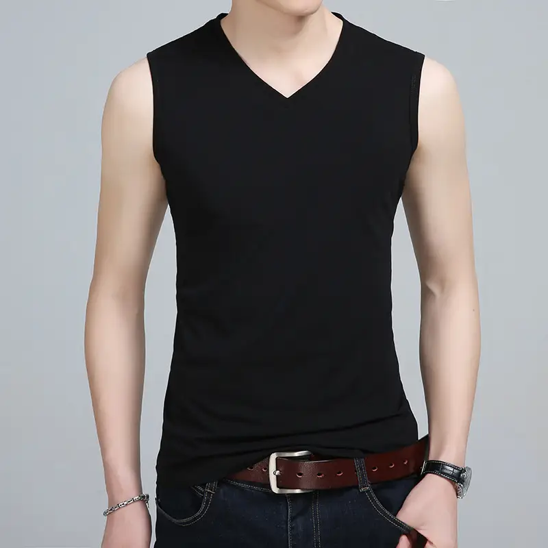 Men V-Neck Sleeveless Cotton Vest White Slim Fit