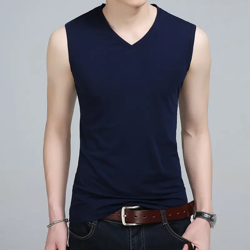 Men V-Neck Sleeveless Cotton Vest White Slim Fit - Image 8