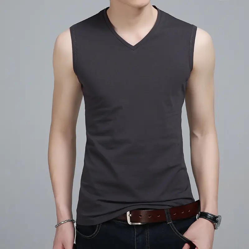 Men V-Neck Sleeveless Cotton Vest White Slim Fit - Image 9