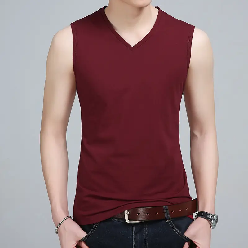 Men V-Neck Sleeveless Cotton Vest White Slim Fit - Image 10