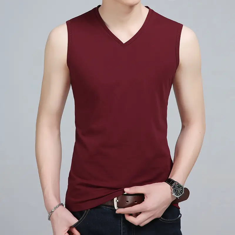 Men V-Neck Sleeveless Cotton Vest White Slim Fit - Image 2