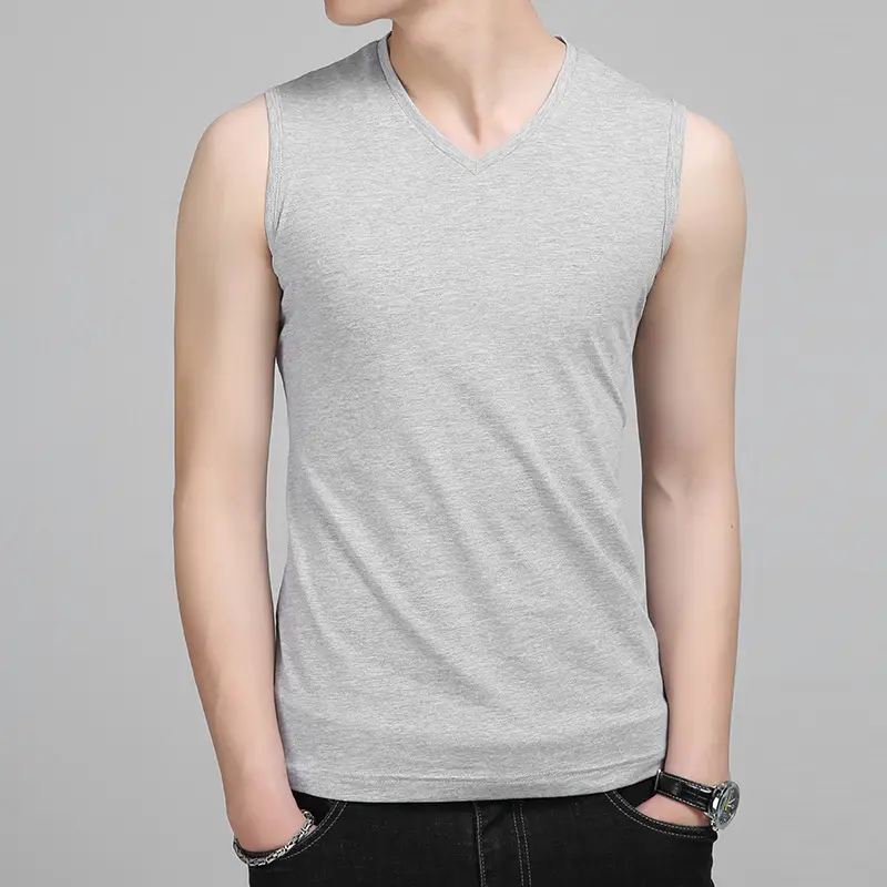 Men V-Neck Sleeveless Cotton Vest White Slim Fit - Image 3