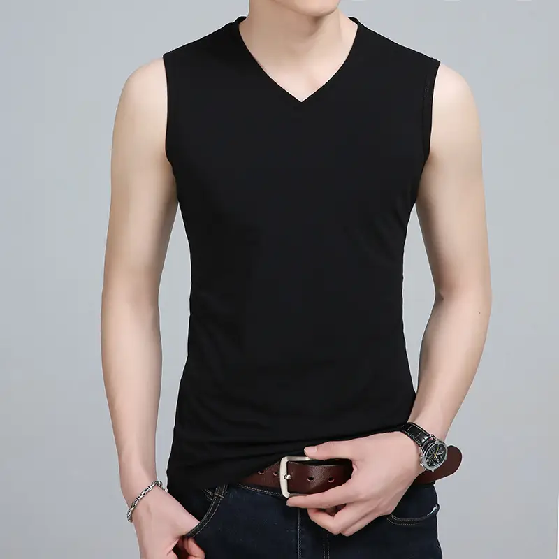 Men V-Neck Sleeveless Cotton Vest White Slim Fit - Image 4