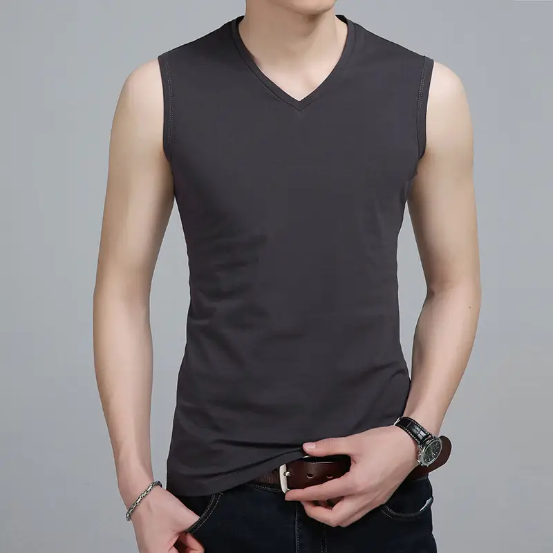Men V-Neck Sleeveless Cotton Vest White Slim Fit - Image 5