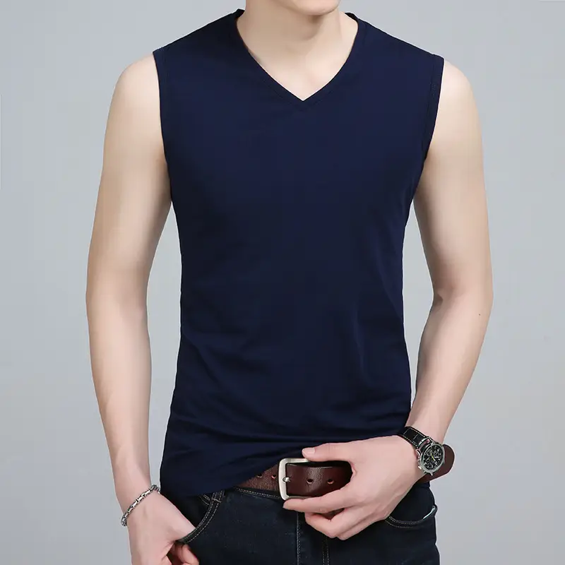 Men V-Neck Sleeveless Cotton Vest White Slim Fit - Image 6