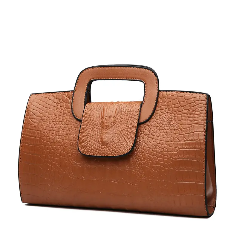 European Croc Clutch Bag Brown Embossed Cross Shoulder