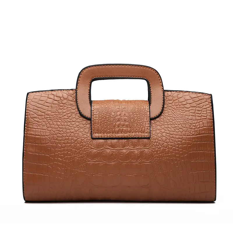 European Croc Clutch Bag Brown Embossed Cross Shoulder