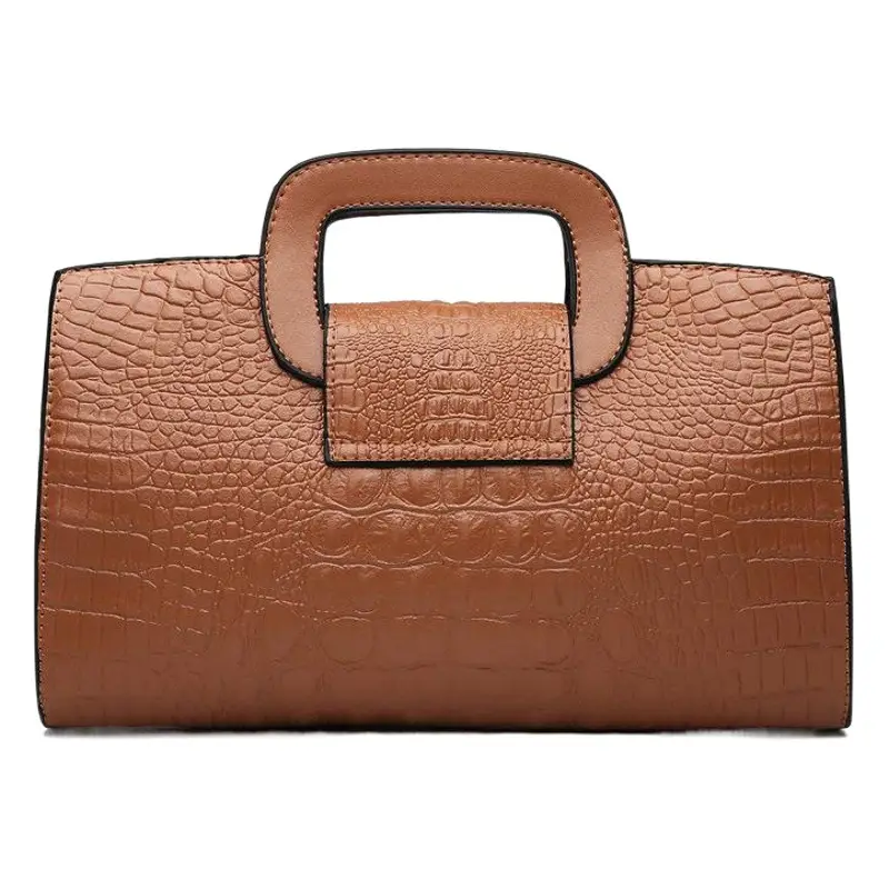 European Croc Clutch Bag Brown Embossed Cross Shoulder