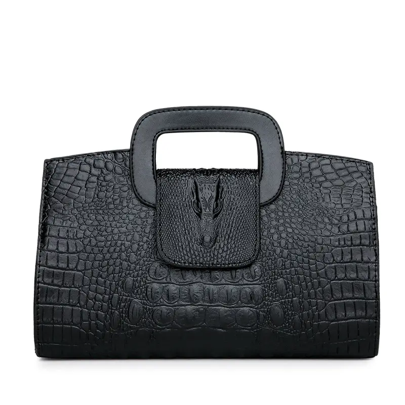 European Croc Clutch Bag Brown Embossed Cross Shoulder