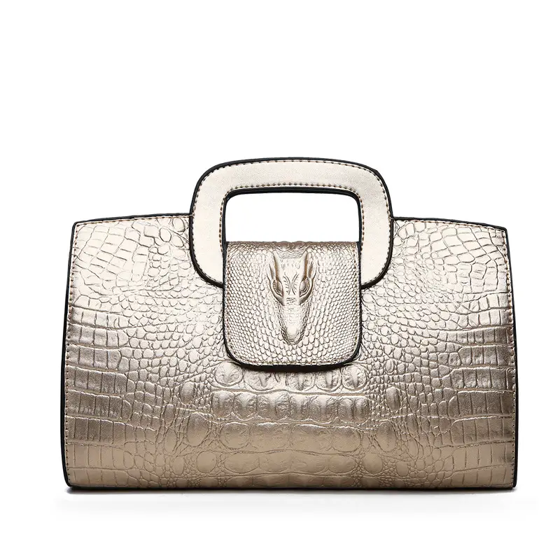 European Croc Clutch Bag Brown Embossed Cross Shoulder
