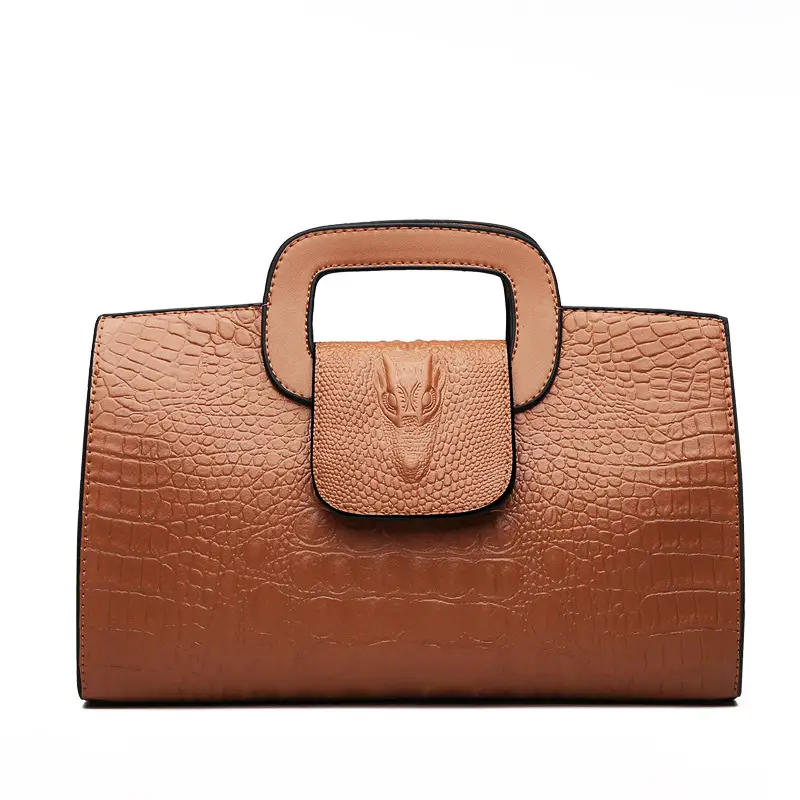 European Croc Clutch Bag Brown Embossed Cross Shoulder