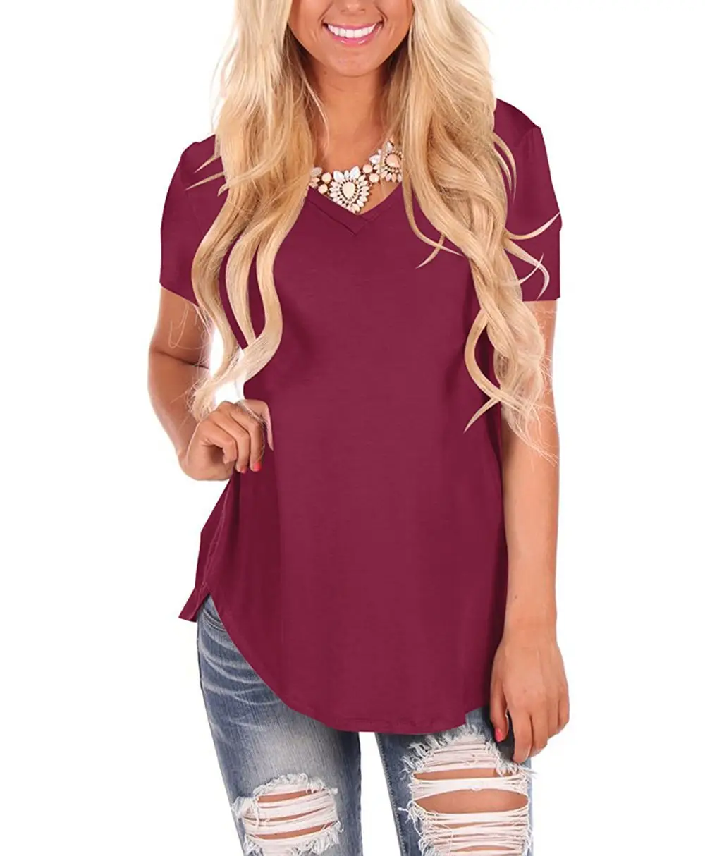 Women V-Neck Knitted T-Shirt Large Loose Summer Wear