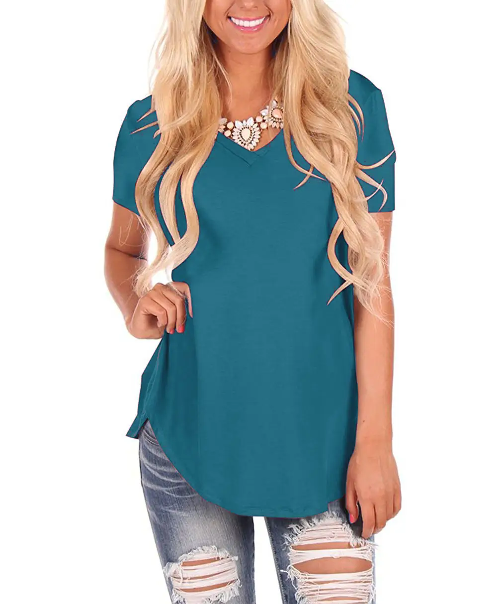 Women V-Neck Knitted T-Shirt Large Loose Summer Wear