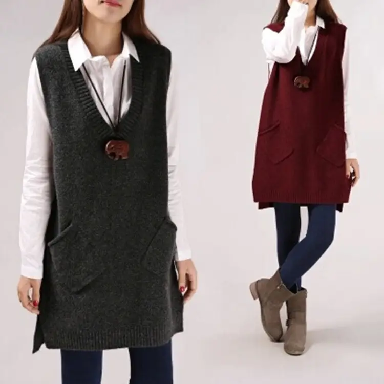 Olive Green V-Neck Knitted Vest Suit for Women