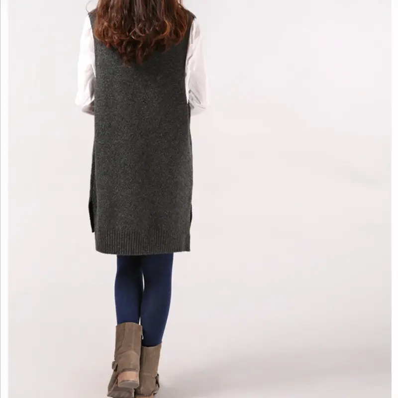 Olive Green V-Neck Knitted Vest Suit for Women - Image 2