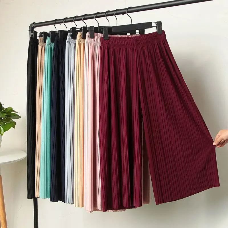 Women's Pleated Wide Leg Pants Summer Casual High Waist Slimming