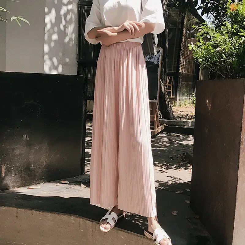 Women's Pleated Wide Leg Pants Summer Casual High Waist Slimming