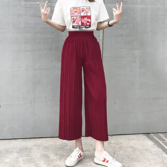 Women's Pleated Wide Leg Pants Summer Casual High Waist Slimming