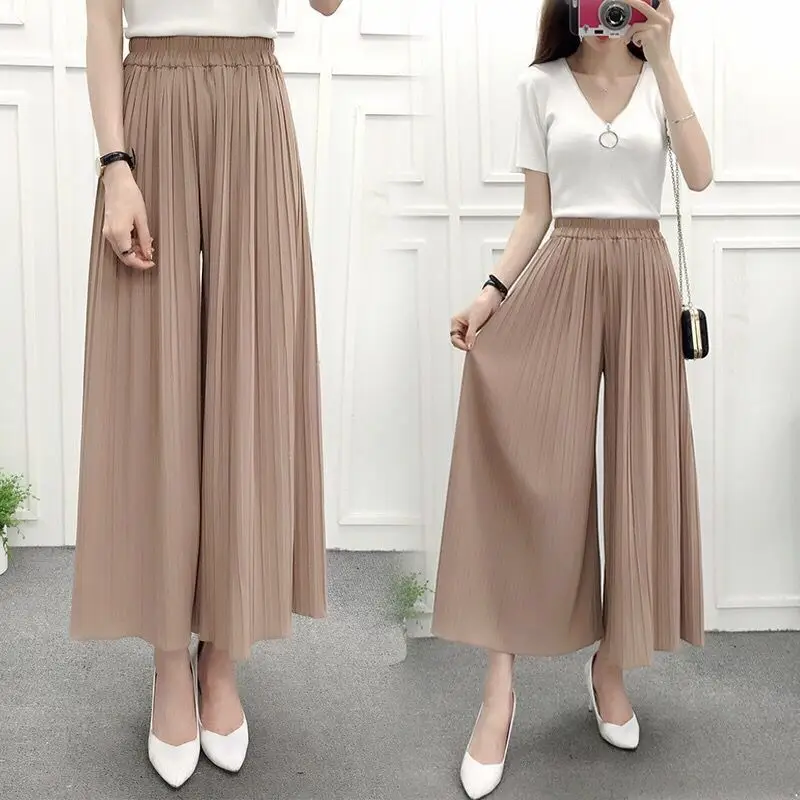Women's Pleated Wide Leg Pants Summer Casual High Waist Slimming