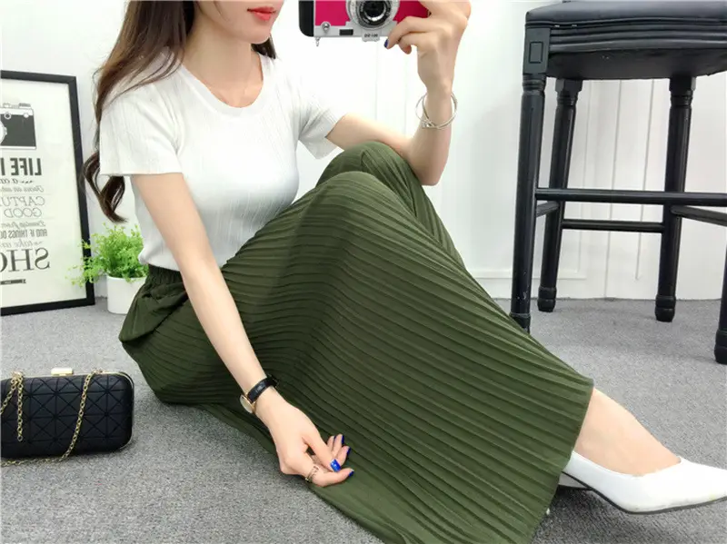 Women's Pleated Wide Leg Pants Summer Casual High Waist Slimming