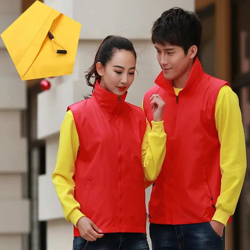 Red Sleeveless Lapel Vest with Zip Front - Image 8