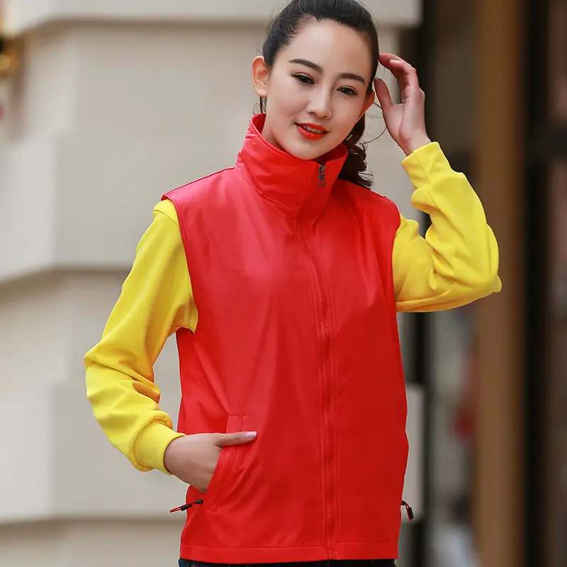 Red Sleeveless Lapel Vest with Zip Front - Image 9