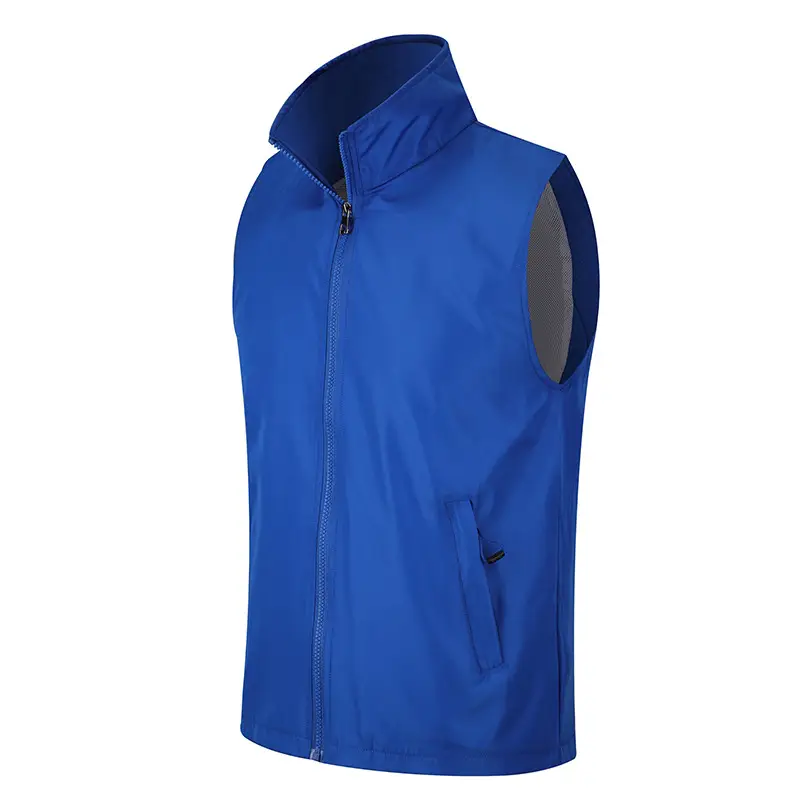 Red Sleeveless Lapel Vest with Zip Front - Image 3