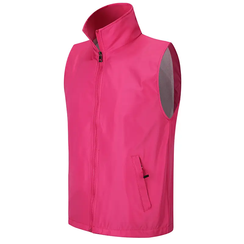 Red Sleeveless Lapel Vest with Zip Front - Image 6