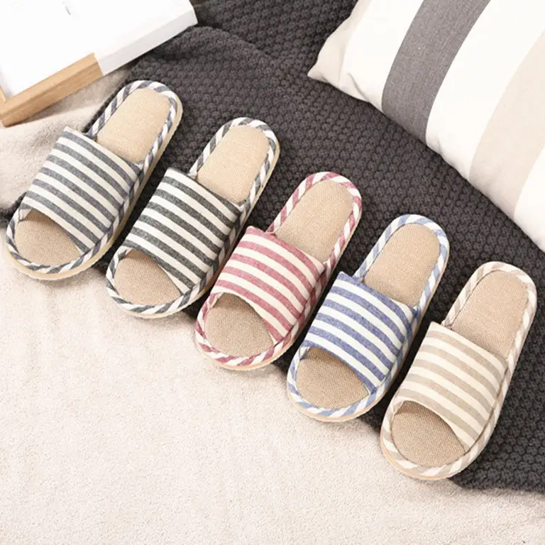 Striped Spring and Summer All Year Round Couple Men and Women Linen Home Cotton Slippers Home Household Wooden Floor Indoor Sandals and Slippers