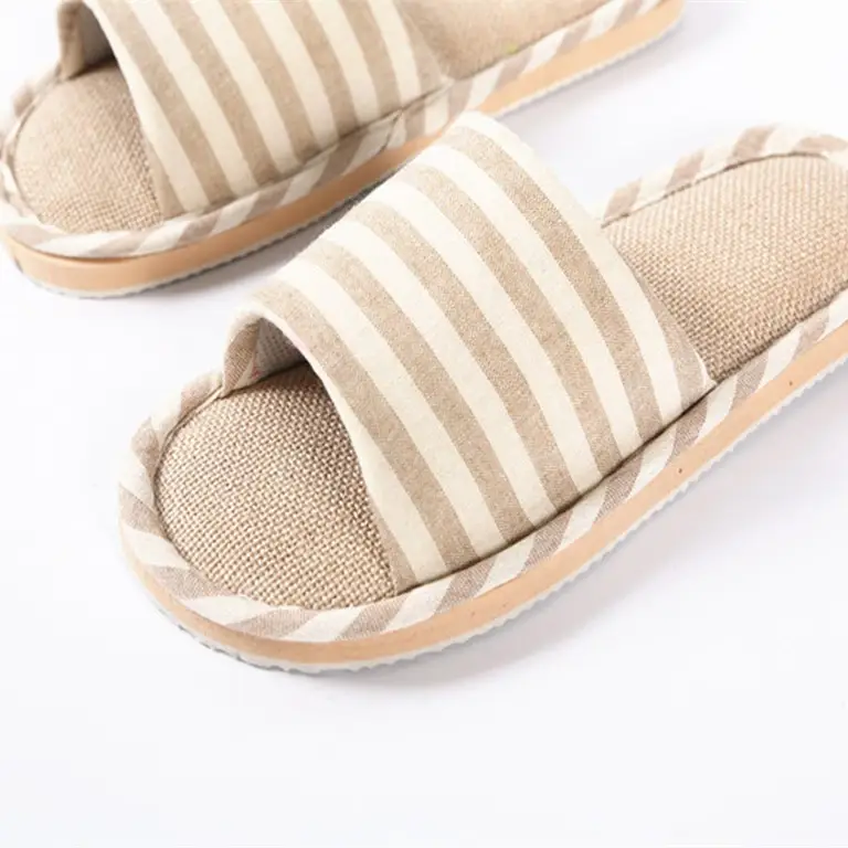 Striped Spring and Summer All Year Round Couple Men and Women Linen Home Cotton Slippers Home Household Wooden Floor Indoor Sandals and Slippers