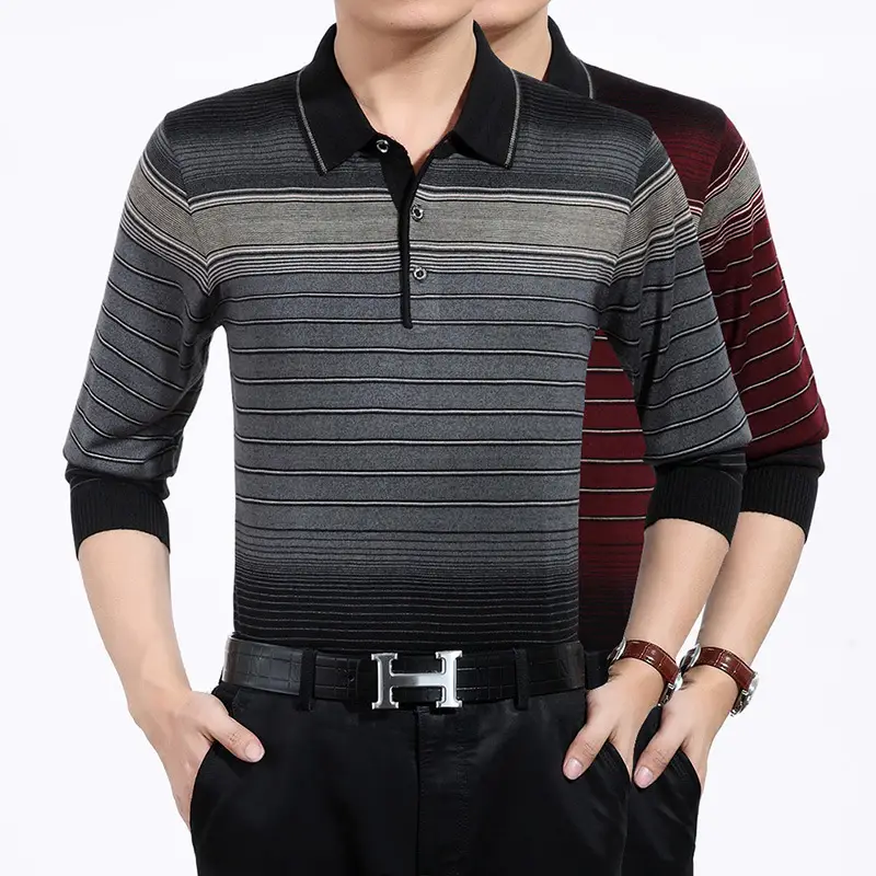 2018 Spring Men Striped Polo T-Shirt with Belt