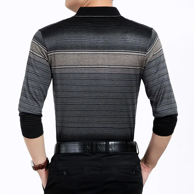 2018 Spring Men Striped Polo T-Shirt with Belt - Image 4