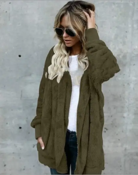 Women's Long Hooded Warm Jacket Mao Mao Beige - Image 7