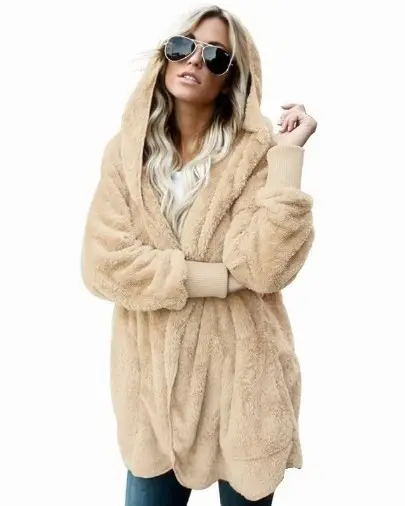 Women's Long Hooded Warm Jacket Mao Mao Beige - Image 9